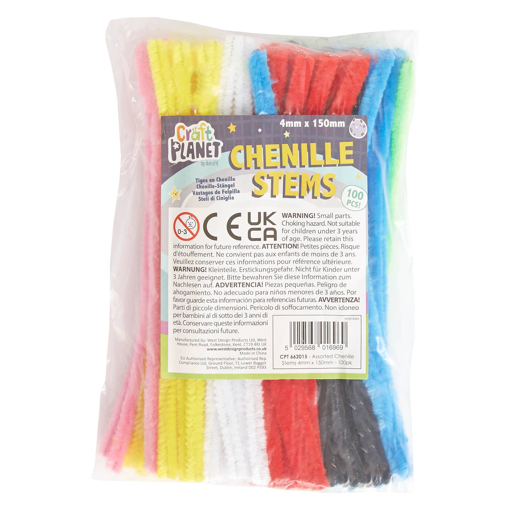 West Design Products UK – wholesale Craft supplies – Craft Planet Coloured Pipe Cleaners 4mm x 150mm 100 Pack0
