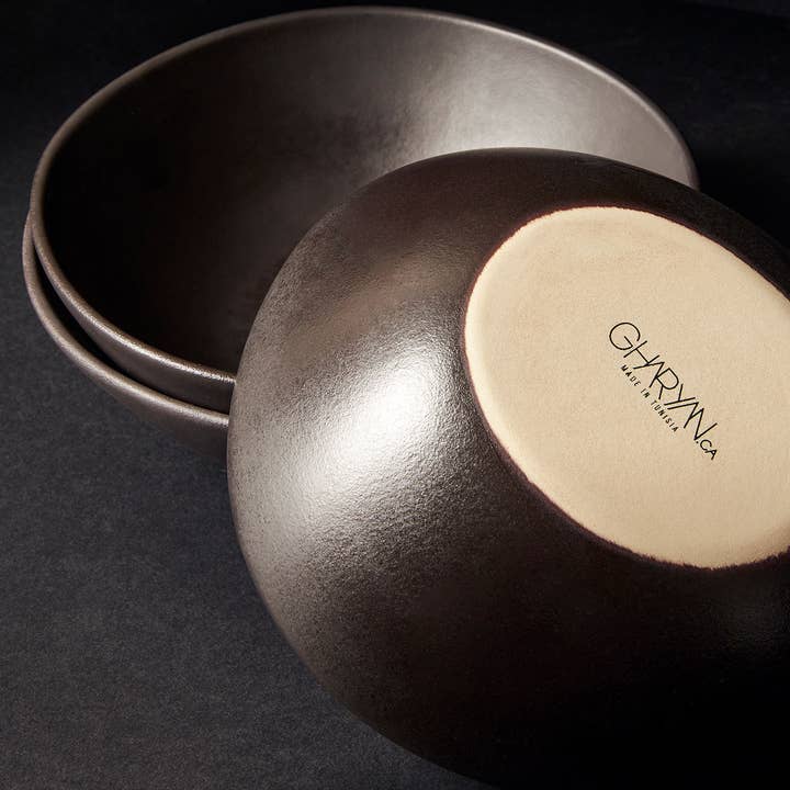 GHARYAN Stoneware & Olive Wood Tableware | Ships from USA - Wholesale Bowl - Handmade Stoneware Soup Plate | Dadasi 7.9"9