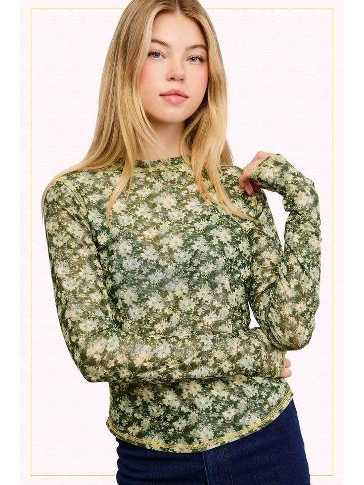 La Miel - Wholesale Knit Top - Women's - JCT7701-Semi Sheer Crew Neck Long Sleeve Mesh Layering Top9