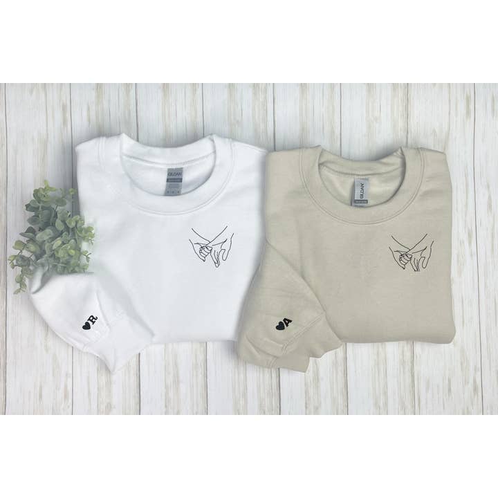 Custom Embroidery hand holding hoodie, Couples hoodie for wholesale by Precious Sewing and Embroidery