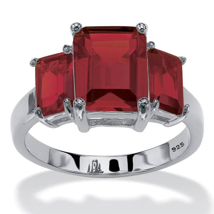 Smaragdskåret Simuleret Fødselssten 3-Stens Sølvring for engroshandel hos PalmBeach Jewelry