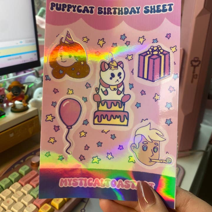 Bee and Puppycat Birthday Sticker Sheet for wholesale by MysticalToastArt