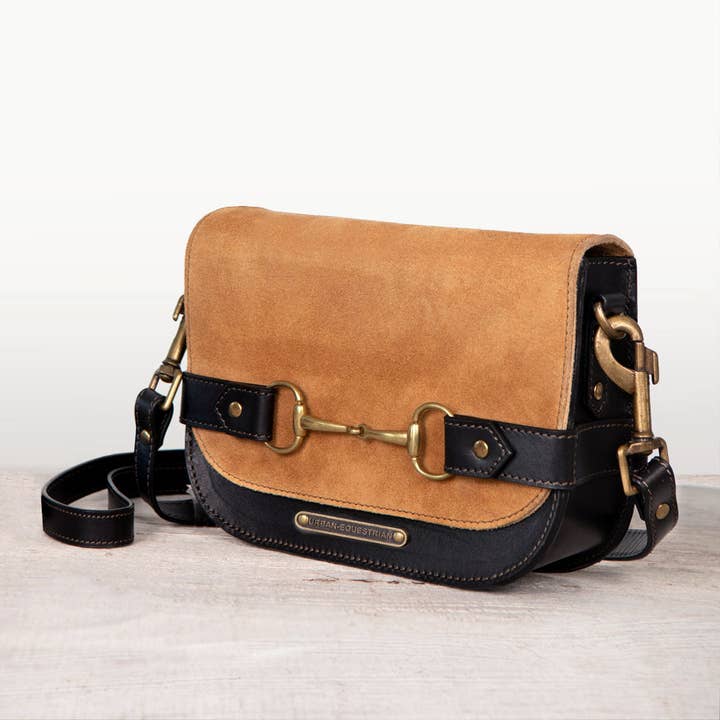 URBAN-EQUESTRIAN - Wholesale Crossbody Bag - Women's - Saratoga- Horse Bit Crossbody Luxury Leather Handbag in Black on Chestnut4