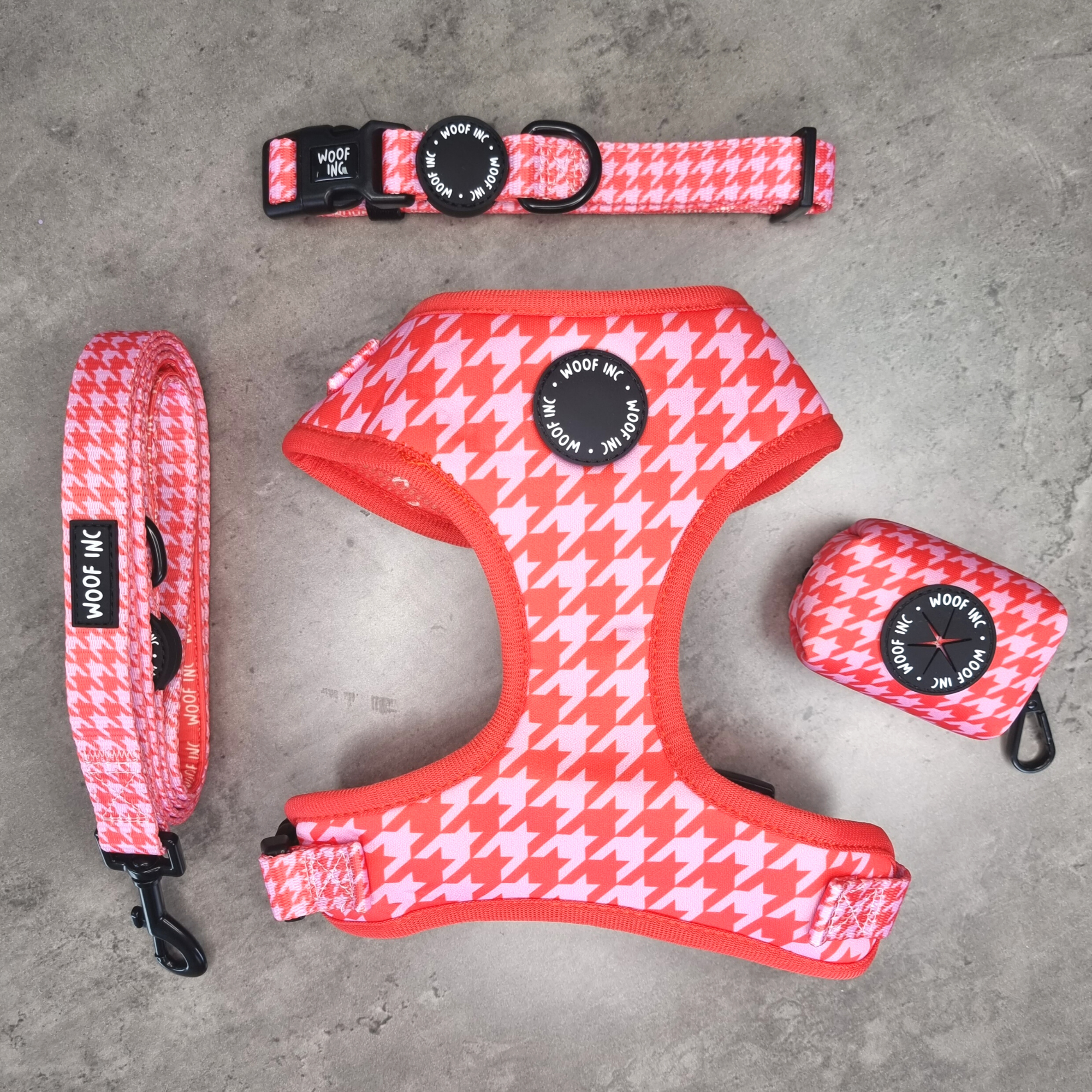 WOOF INC - Wholesale Pet Harness - Dog - Red & Pink Houndstooth Adjustable Dog Harness5
