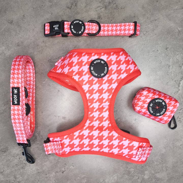WOOF INC - Wholesale Pet Harness - Dog - Red & Pink Houndstooth Adjustable Dog Harness5
