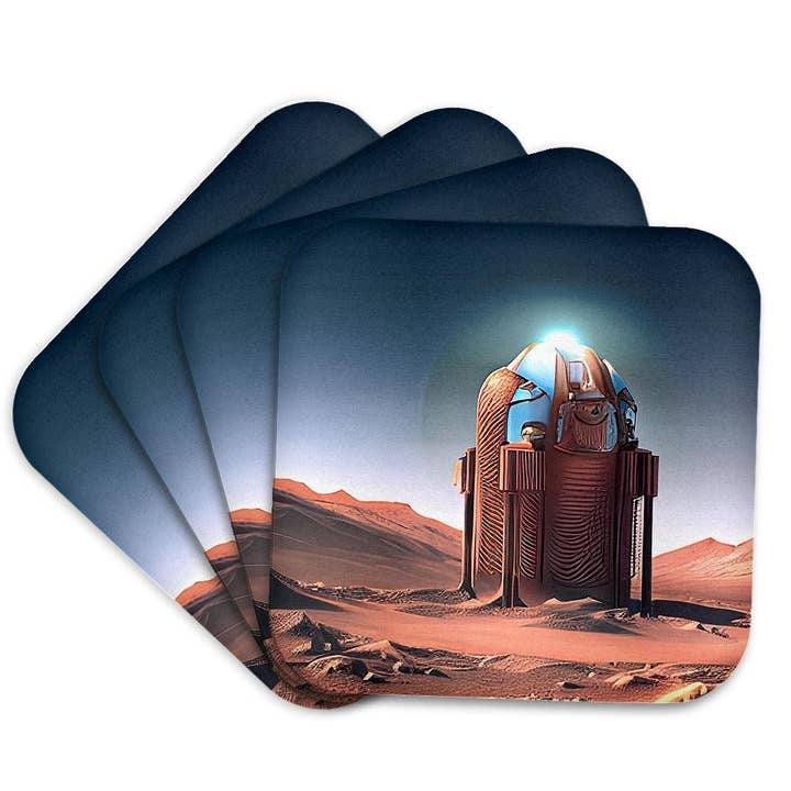 3dRose - Wholesale Coasters - 3dRose, Fantastic automatic scientific module on Mars. Blue beacon light, Coaster7