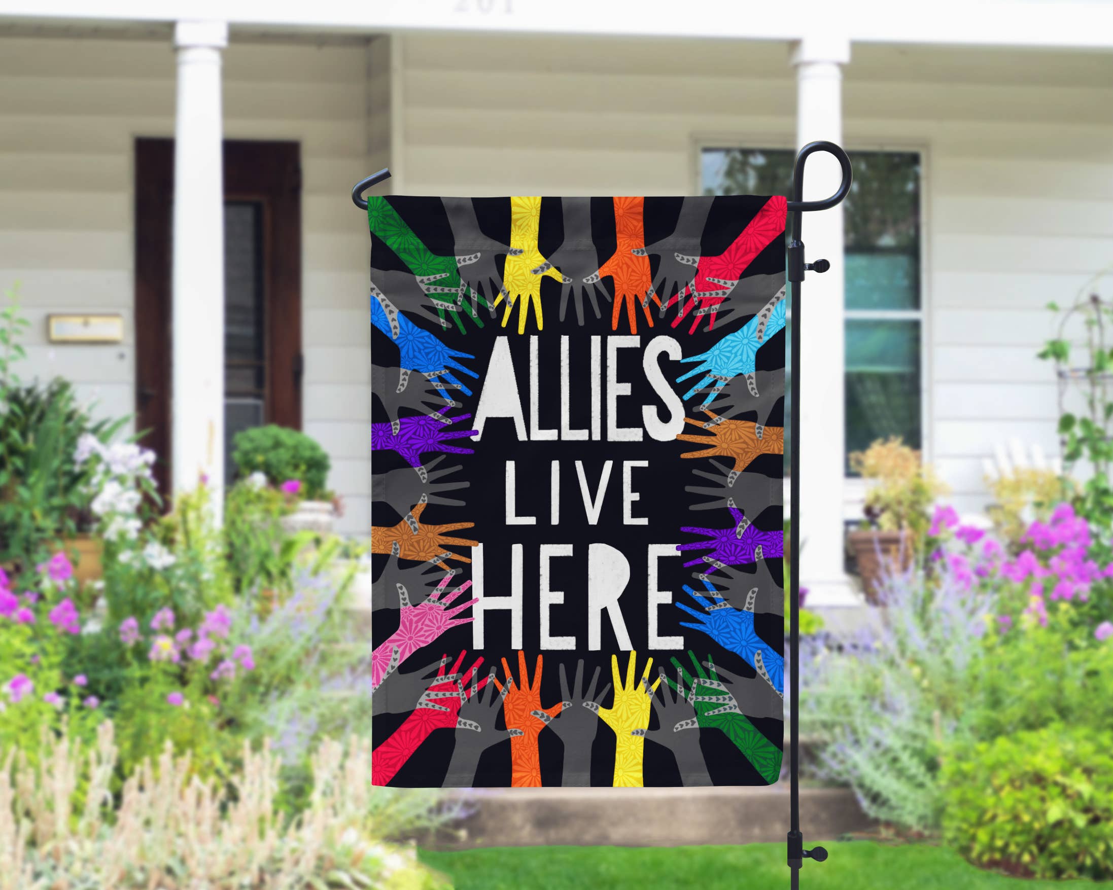 Declaration HOME - Wholesale Flag - Allies Live Here LGBTQ Garden and House Flag - Double Sided1