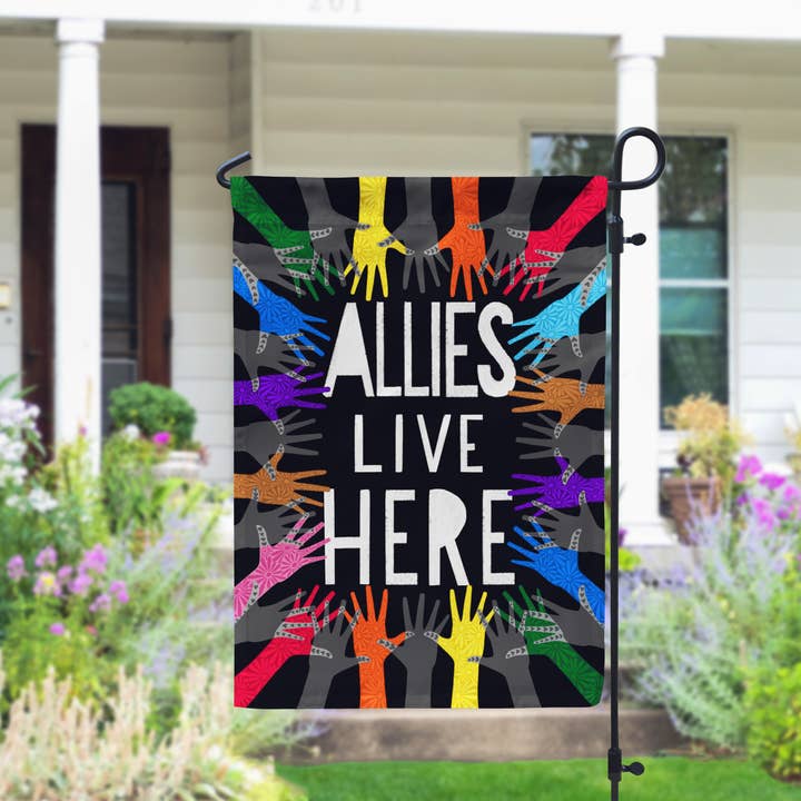 Declaration HOME - Wholesale Flag - Allies Live Here LGBTQ Garden and House Flag - Double Sided1
