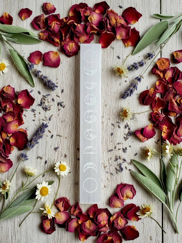 Wholesale Selenite Moon Phases Wand for wholesale by SunlitSage
