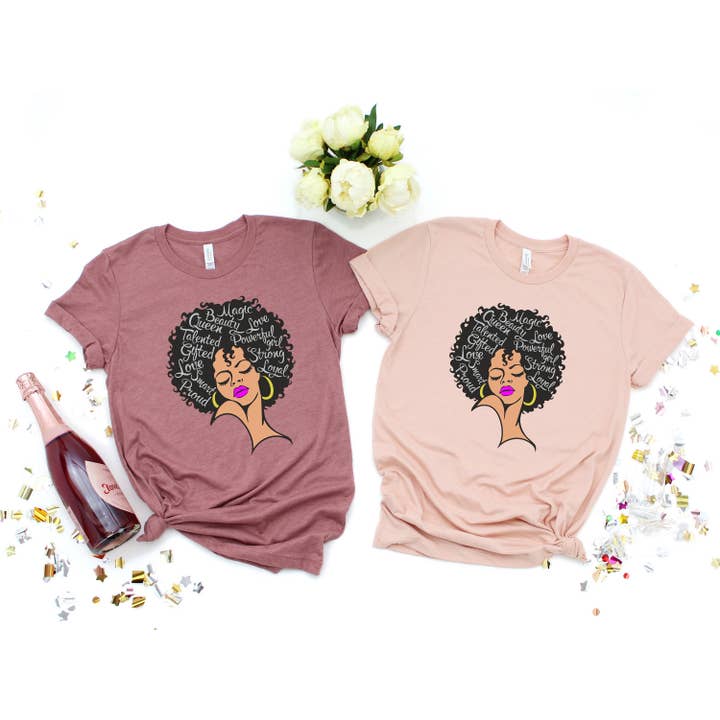 PrimestoreUS - Wholesale Screen Printed T-Shirt - Women's - Powerful Afro Woman Shirt, Afrocentric Shirt, Afro Praying Shirt, Afro American Shirt, Black Woman Shirt, Black Girl Magic Shirt, BLM Shirt.