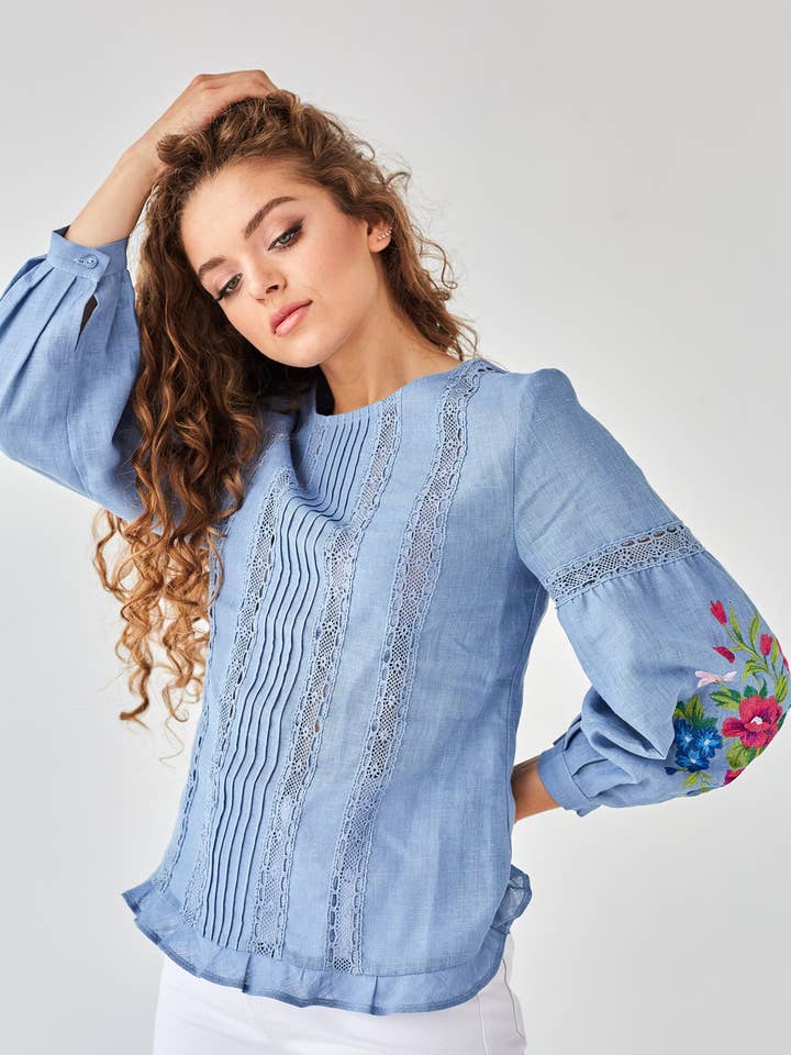 Embroidery Blouse Svitlana Blue for wholesale by Handmade Originals Ukraine