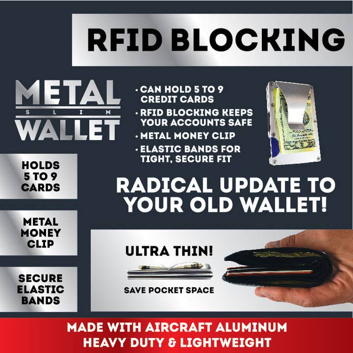 Novelty Closeout - Wholesale Wallet - Men's - RFID Blocking Metal Wallet with Clip Assortment- 4/Pack