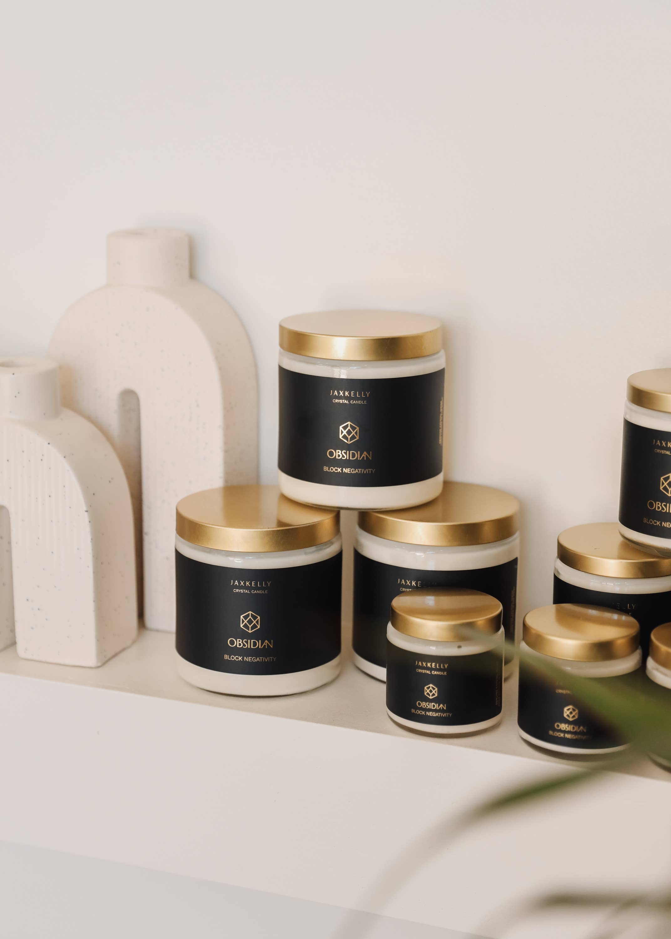 JaxKelly Candles - Wholesale Jar/Filled Candle - 4oz Clear Crystal Candles - Obsidian - Block Negativity4