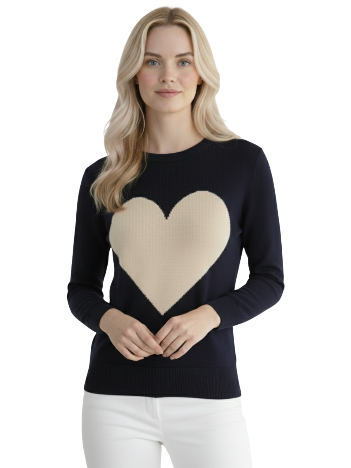 Mak - Vente Pull en maille – femme - Pull à col rond en chenille à manches 3/4 en forme de cœur MK35954