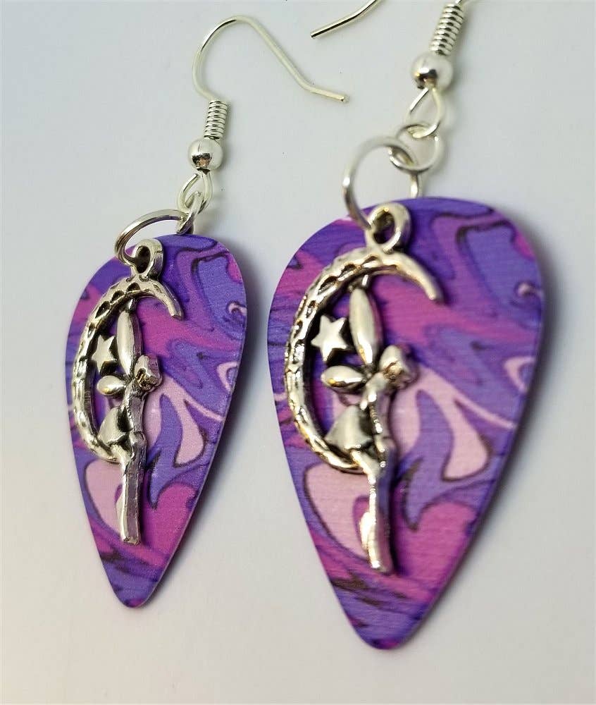 Simply Raevyn - Wholesale Dangle Earrings - Fairy on the Half Moon Charm Guitar Pick Earrings39
