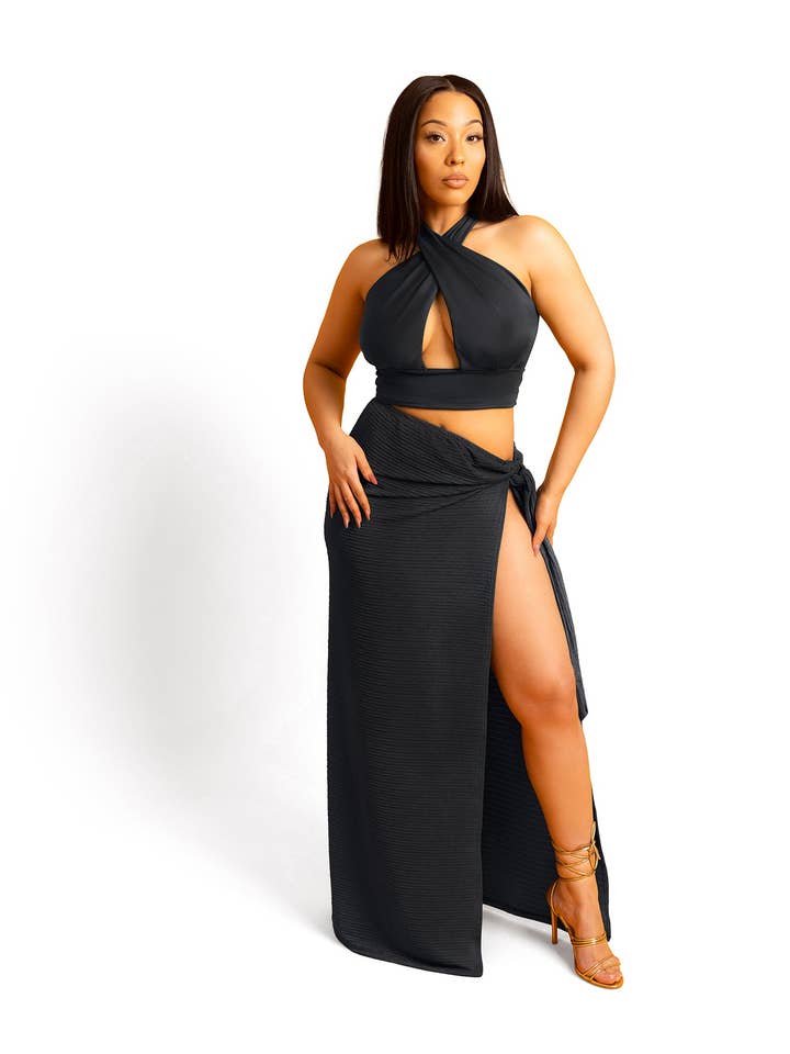 Dawn Texturerad Maxikjol med Sidoknytning - Svart för wholesale av REBDOLLS