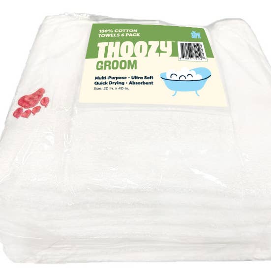 ThoozyPet 6pk 100% Cotton Towels with Red Paw 20" x 40" for wholesale by Pet Palette Distribution