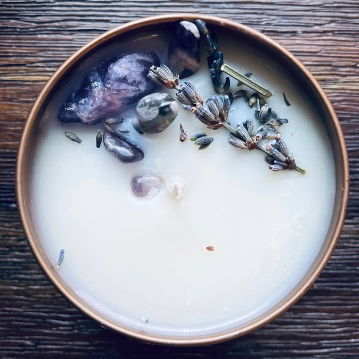 MoreFireNYC - Wholesale Pillar Candle - Amethyst + Warm Lavender | Crystal Candle | Hand-Poured 5