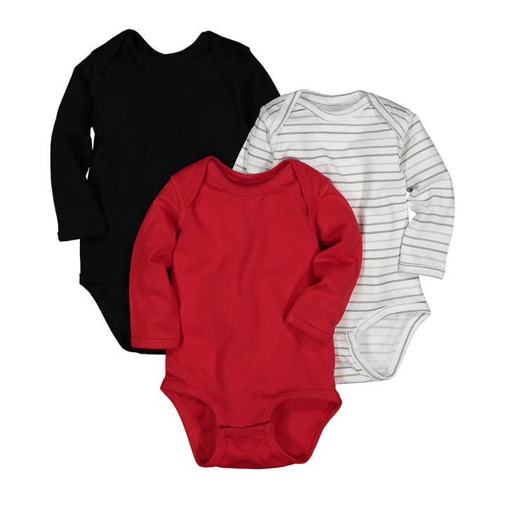 Rabbit Skins Baby Long Sleeve Bodysuit 3-Pack- Santa for wholesale by Rabbit Skins