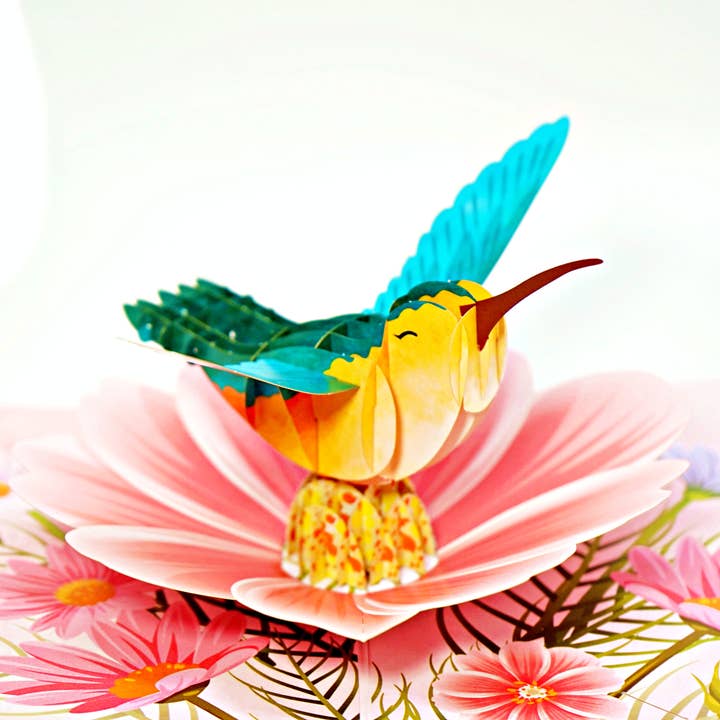 Wonder Paper Art – Engroshandel Hverdagshilsen kort – Hummingbird Pop Up Card - Indviklet blomstrende blomsterdesign6