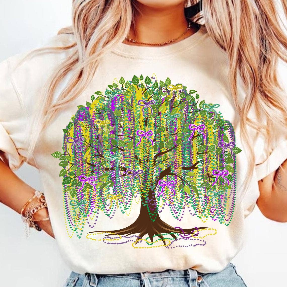 NVC Ecommerce LLC - Vente T-shirt à imprimés – femme - T-shirt Arbre de Mardi Gras avec Nœud, Sweat-shirt Mardi Gras0