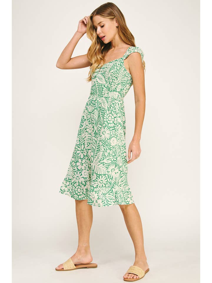 GR/CM ROBE MIDI IMPRIMÉE AIRY CHARM AVEC MANCHES ÉLASTIQUES en vente sur Faire