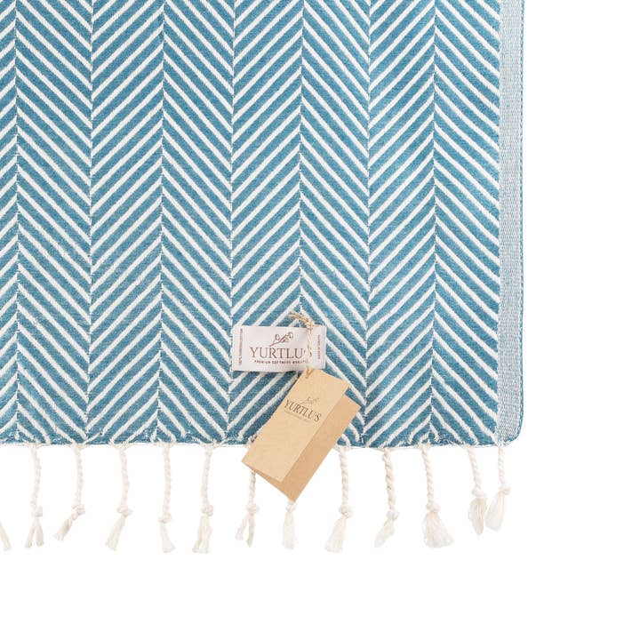 YURTLU'S Sapphire Series Turkish Beach Towel Pre-Washed 38"x72" Quick Dry and Highly Absorbent Oversized Sand-Free Stylish and Versatile for Beach, Spa, and Home Light 100% Cotton Peshtemal - Petrol Blue for wholesale on Faire3