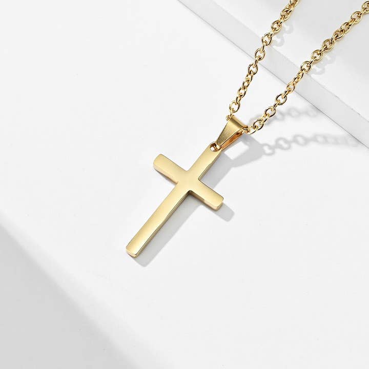 Perimade & Co. LLC - Wholesale Pendant/Charm Necklace - Mens Cross Charm Pendant Necklace in Stainless Steel