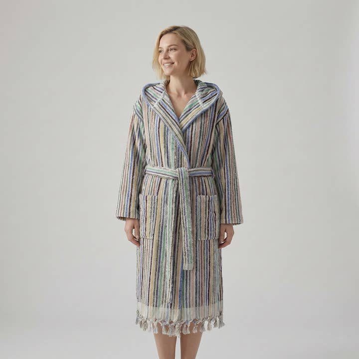 Gestreifter Bademantel Handgewebte Türkische Baumwolle Resort Schwer Luxus für den Großhandel von Kikoya
