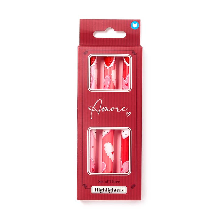 Amore Heart Pop Top Highlighter Pen Sæt med 3 for engroshandel hos Puckator Ltd