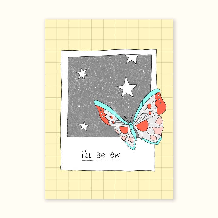 I'll Be Ok Butterfly Art Print Postcard - Positive Change for wholesale by Ivna Lins