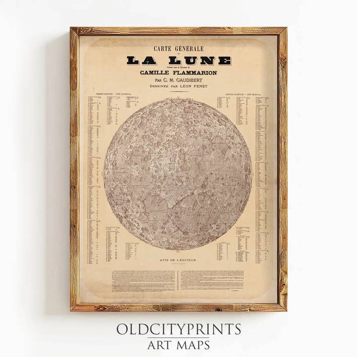 Vintage Moon Chart 1887 General Map of the Moon Vintage Moon | Vintage Map Wall Art Print for wholesale by OldCityPrints - Old Maps and Posters