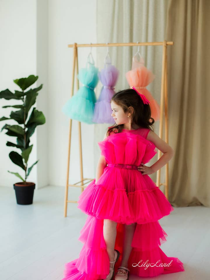 Robe Barbie Tutu pour fille en rose vif avec train pour la vente par Lilyland