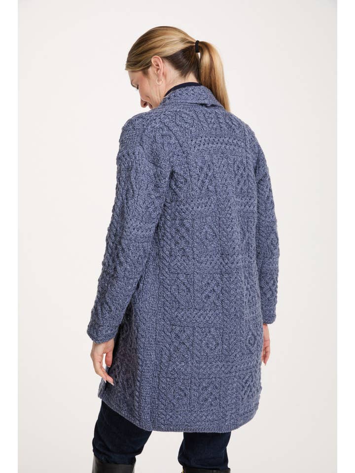 Aran Woollen Mills - Wholesale Cardigan - Women's - Tara Ladies Merino Aran Long Shawl Cardigan - Denim2