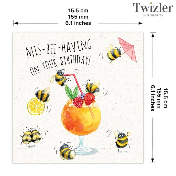 Twizler Ltd - Vente Cartes d'anniversaire - Carte d'anniversaire amusante Bees Mis-bee-having2