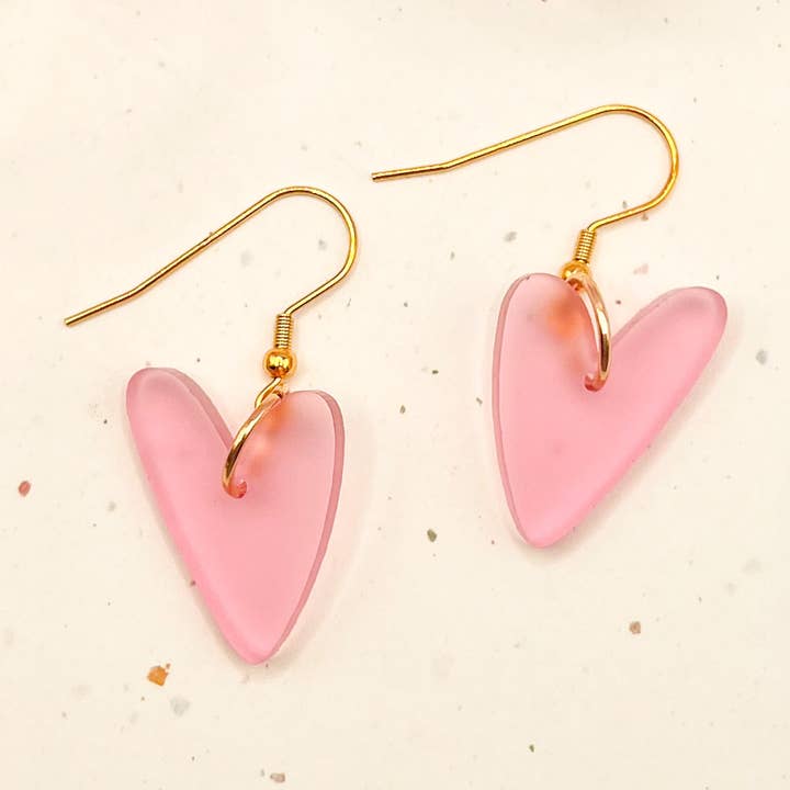 (Pink) Lover Heart Charm Acrylic Earrings for wholesale by Hoity Toity Goods