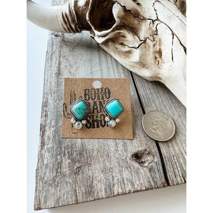 Boho Ranch Shop - Wholesale Stud/Post Earrings - Western Diamond Shape Stone Stud Earrings