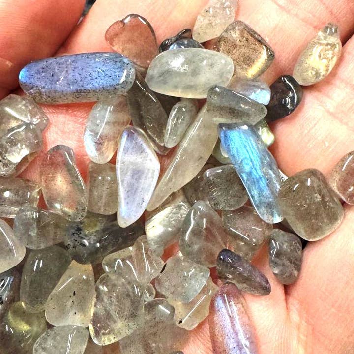 Labradorite crystal chips 20g bag flashy labradorite blue uk for wholesale by Elf Kendal Hippies