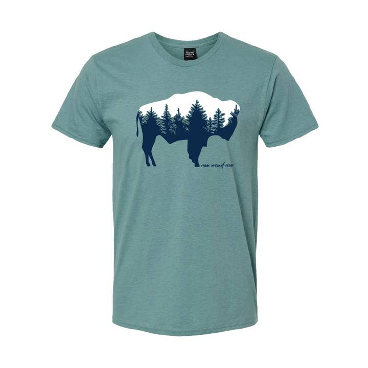 Bison Forest Tee - Heather Green Clay for wholesale by Roam Around Wear