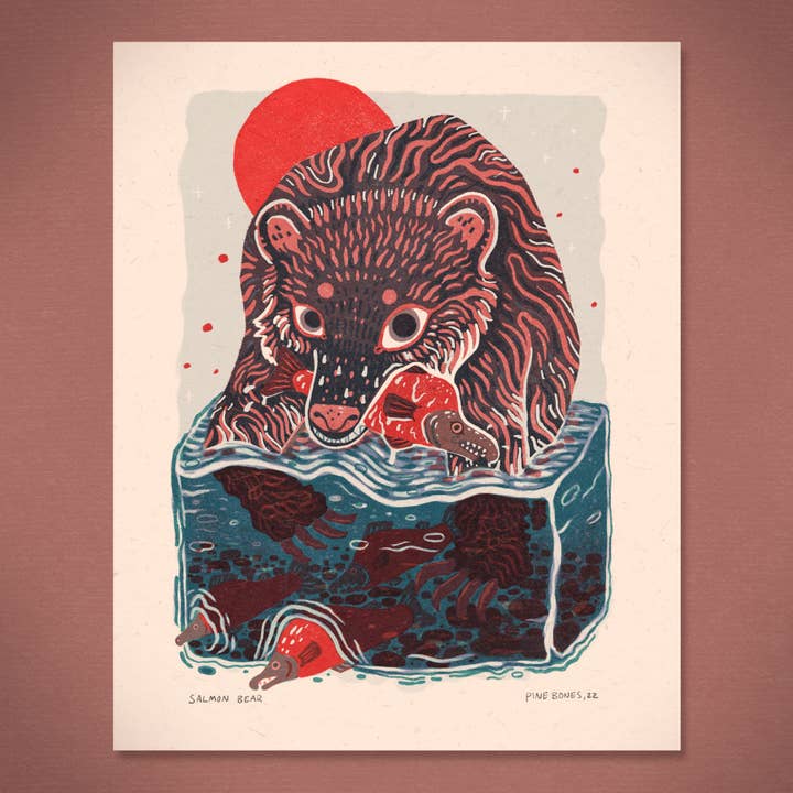 Salmon Bear - 8x10 Nature Wilderness Art Print for wholesale by Pine Bones
