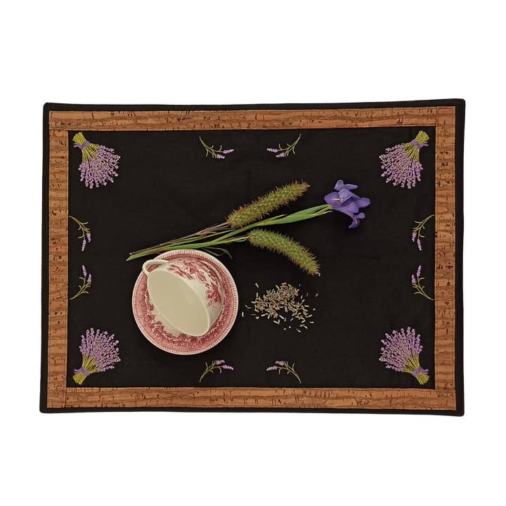 Cotton Placemat with Lavender Embroidery and Cork Trim for wholesale by JANELA D'ALMA