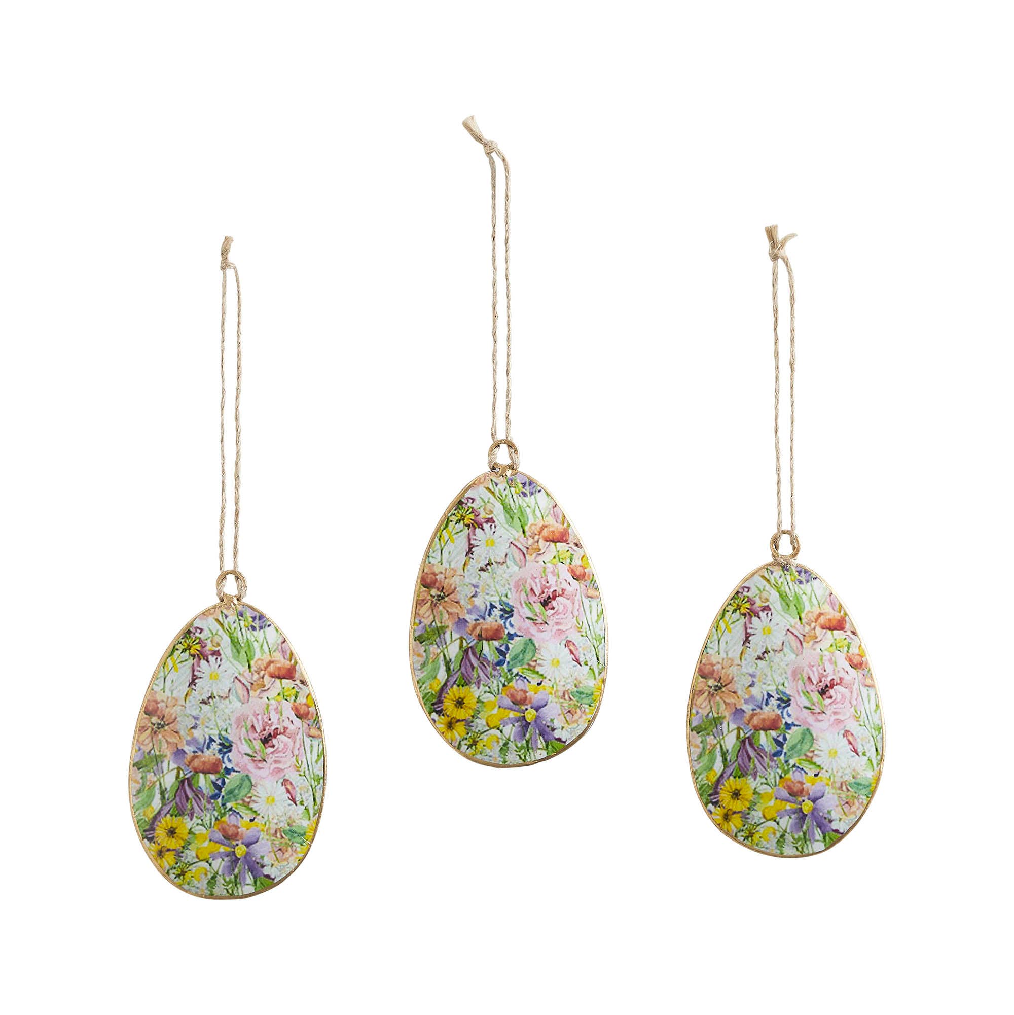 VHC Brands - Wholesale Ornament - Spring In Bloom Metal Floral Egg Ornament Set of 3 4x2.52