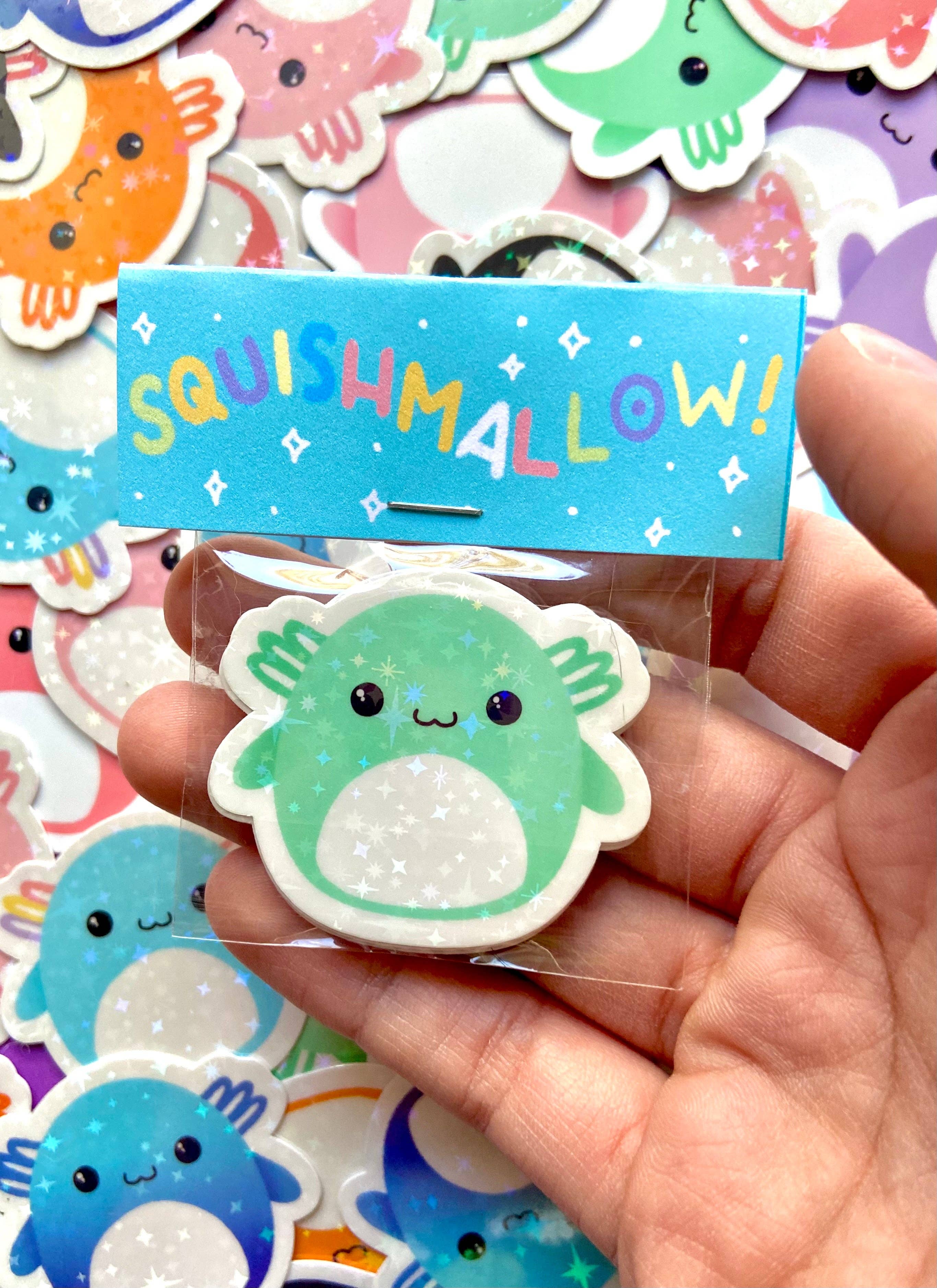 Hollandaize Art – wholesale Sticker – Mini Axolotl Squishmallow Sparkle Stickers4