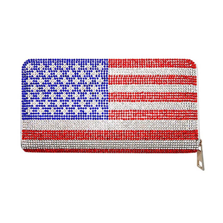 Bling American USA Flag Zipper Wallet for wholesale by Madeline Love