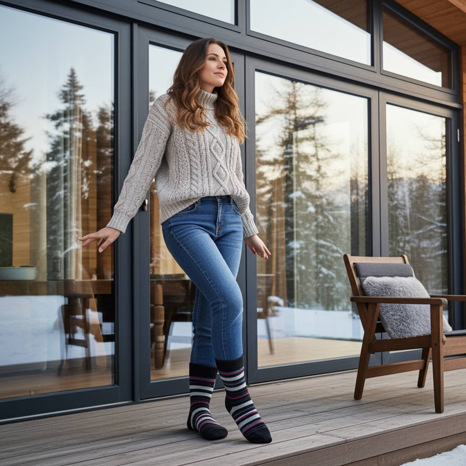 Shupaca Alpaca – wholesale Socks – Unisex – Alpaca Socks - Stripe - Mauve2