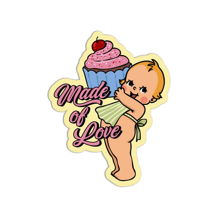 Fabriqué avec amour Autocollants texturés rétro pour bébés de la Saint-Valentin pour la vente par the stkr store