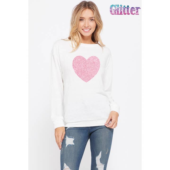 Heart glitter print long sleeve soft sweatshirt for wholesale by Phil Love