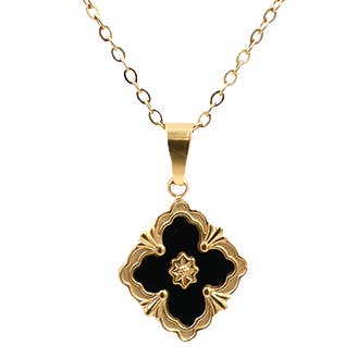 Guldpläterat inramat svartfärgat fyrklöverhalsband för wholesale av Byzantium Collection Ltd