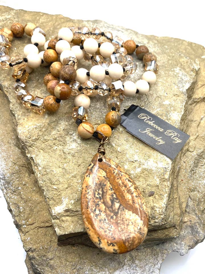 Natural Gemstone Boho Statement Necklace for wholesale by Rebecca Ray Jewelry