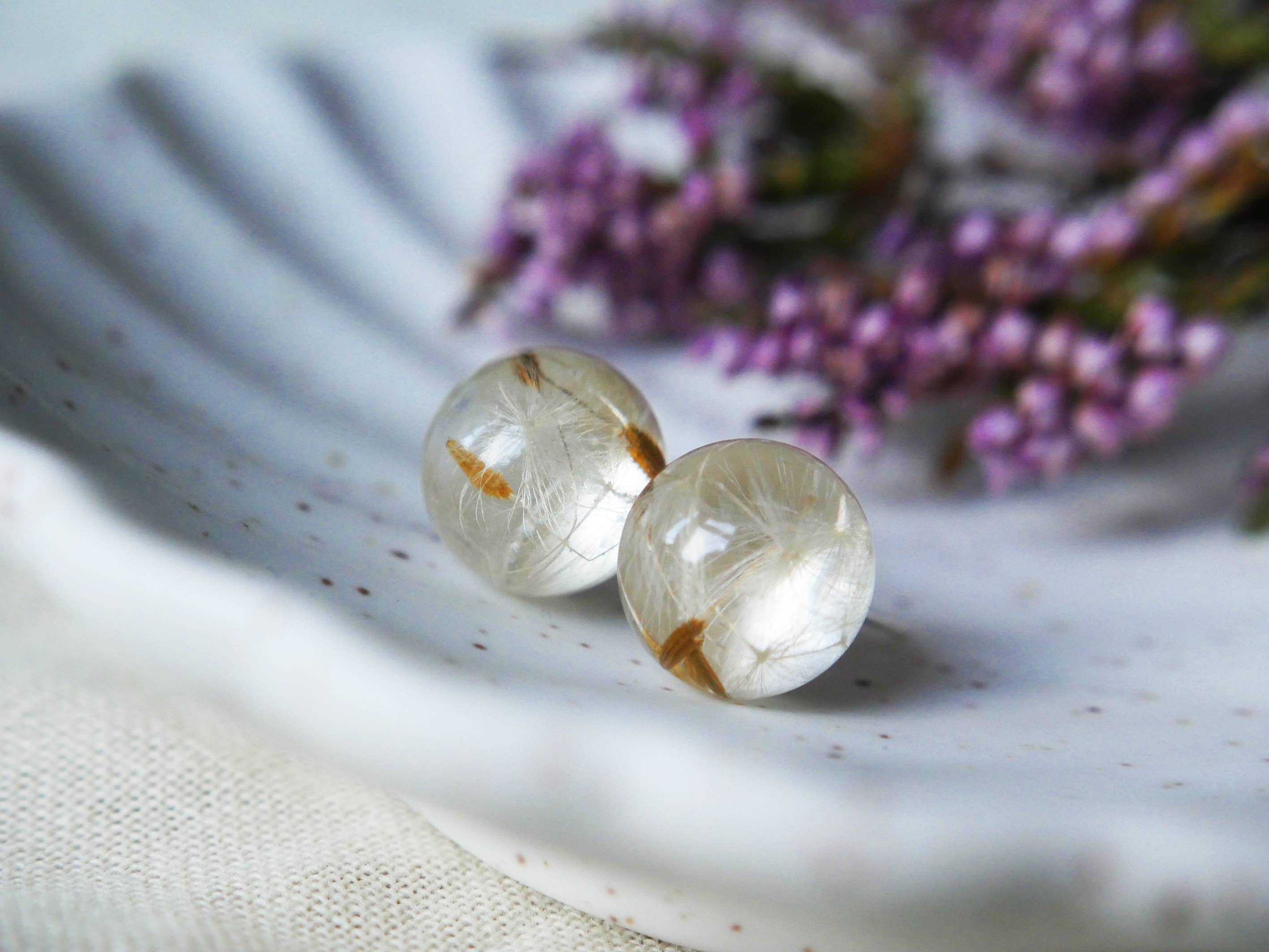In The Heather – wholesale Stud/post earrings – Scottish dandelion seeds resin studs in sterling silver0